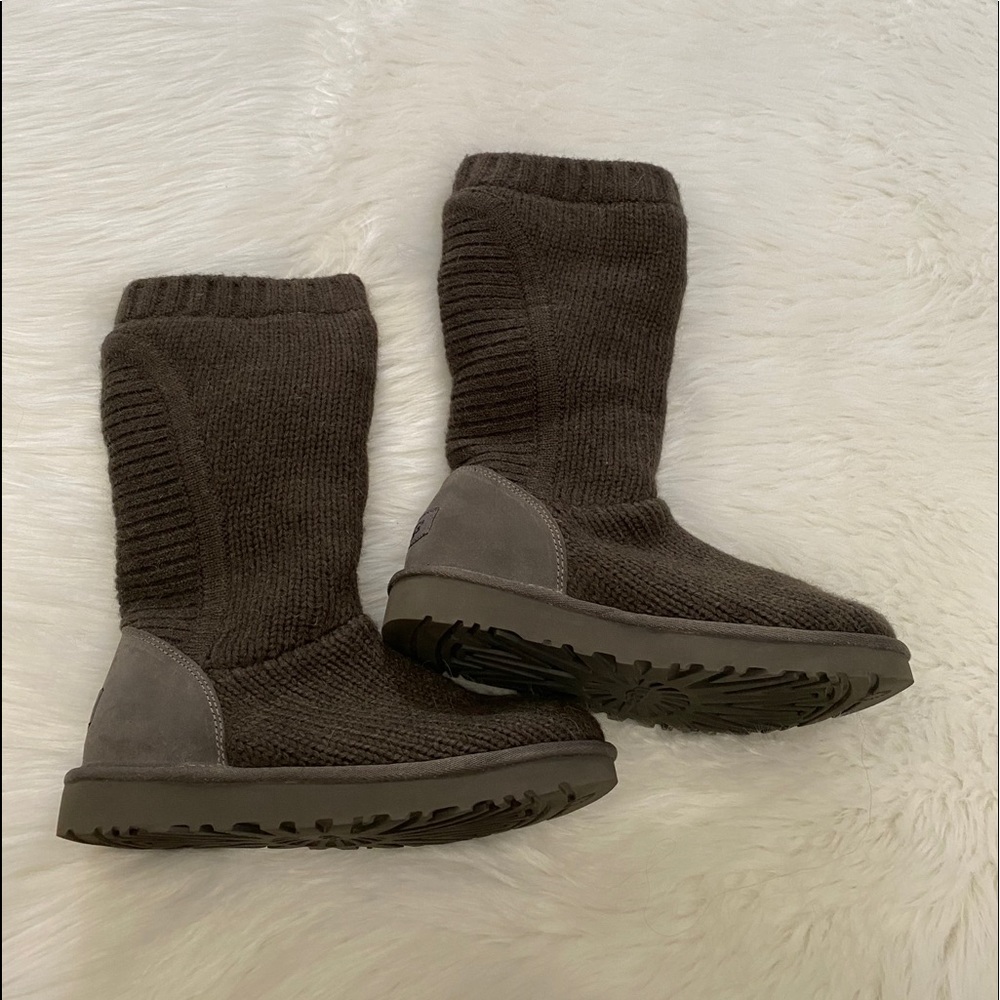 UGG Women's Tall Knit & Suede Winter Boots in Dark Brown